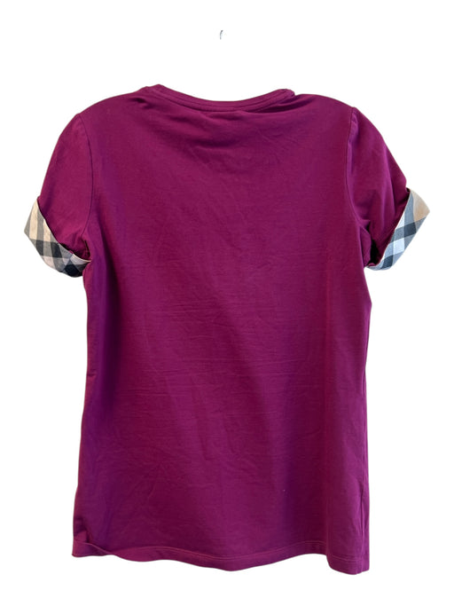 Burberry Size S Magenta Cotton Short Sleeve Cuffed Sleeves Round Neck Top Magenta / S