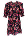 Olivia James Size XS Black & Pink Cotton Birds Half Puff Sleeve Dress Black & Pink / XS