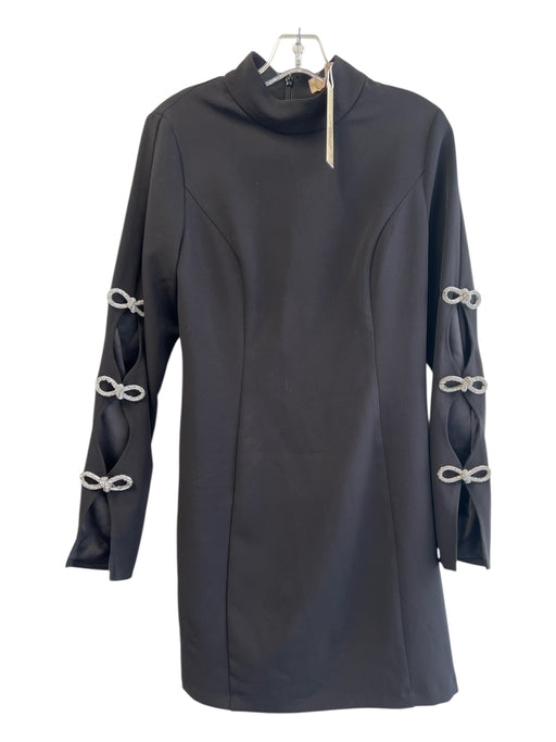 Jewel Badgley Mischka Size 8 Black Polyester High Neck Back Zip Dress Black / 8