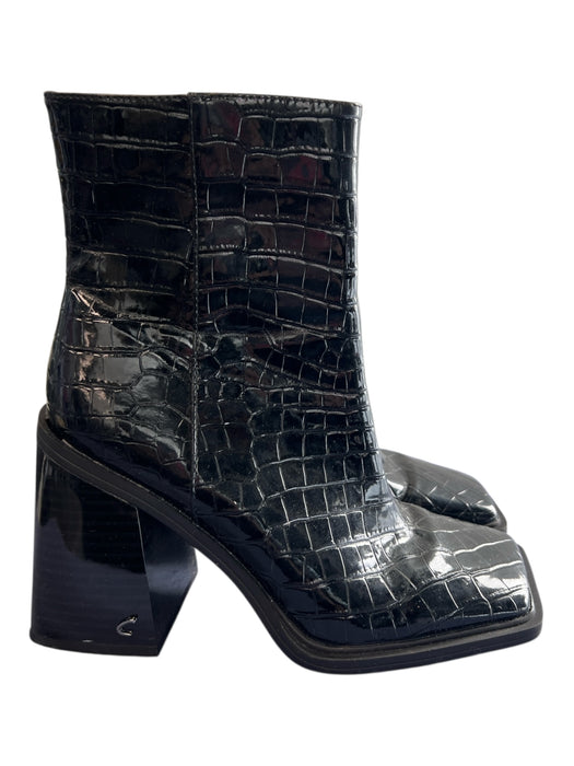 Circus Shoe Size 7.5 Black Patent Leather Side Zip Square Toe Textured Boots Black / 7.5