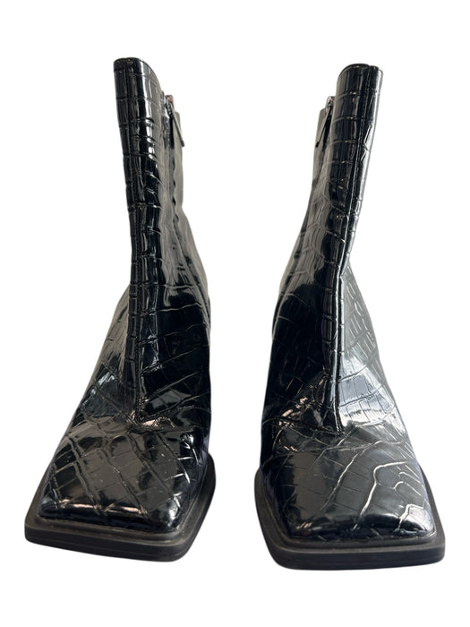 Circus Shoe Size 7.5 Black Patent Leather Side Zip Square Toe Textured Boots Black / 7.5