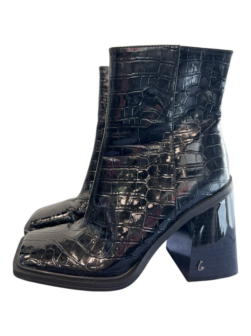 Circus Shoe Size 7.5 Black Patent Leather Side Zip Square Toe Textured Boots Black / 7.5