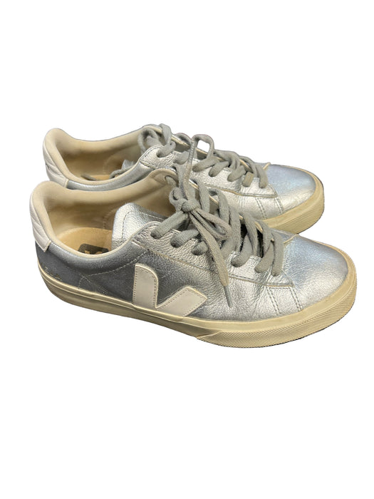 Veja Shoe Size 9 Silver Leather Metallic lace up Sneaker Low Top Shoes