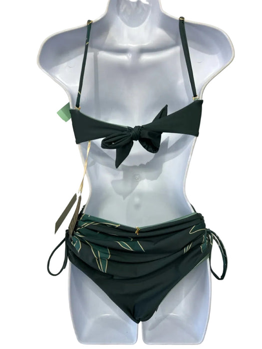 Juan De Dios Size M Dark Green Print Nylon Blend Bikini Swimsuit