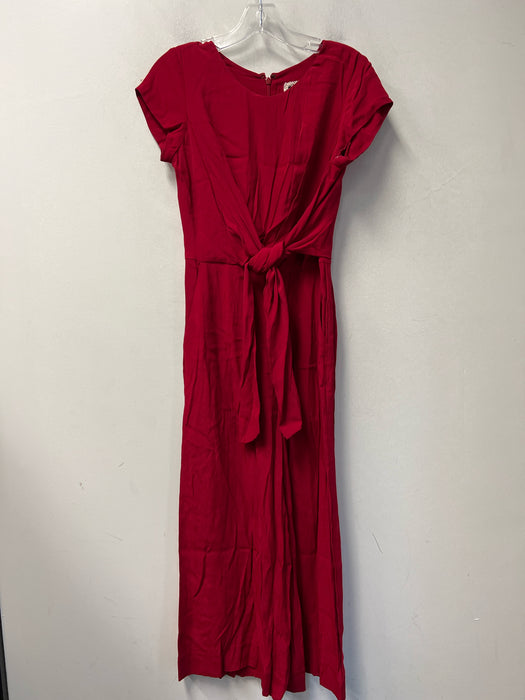 Maeve Size 2 Red Viscose Short Sleeve Tie Detail Wide Leg Round Neck Jumpsuit