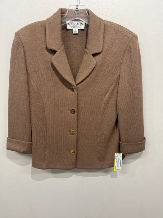 St John Collection Size 8 Tan Brown Wool Blend 3/4 Sleeve Button Front Jacket