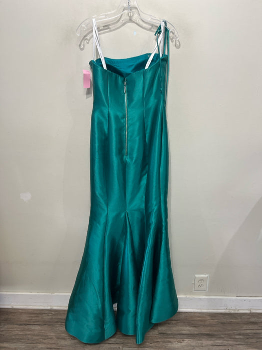 Sherri Hill Size 6 Teal Green Polyester Strapless Cupped Side Slit Gown