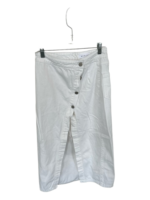 Mable Size M White Cotton Blend High Waist Buttons Slit Midi Skirt White / M