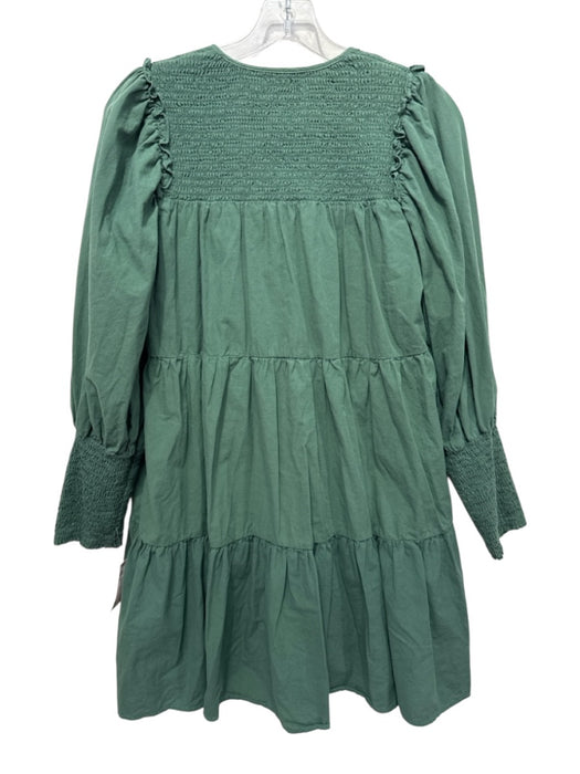 Pomander Place Size S Green Cotton Smocked Detail Tiered Long Sleeve Dress Green / S