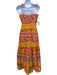 Farm Rio Size S Pink, Yellow & Green Cotton Botanical Print Tie Shoulders Dress Pink, Yellow & Green / S