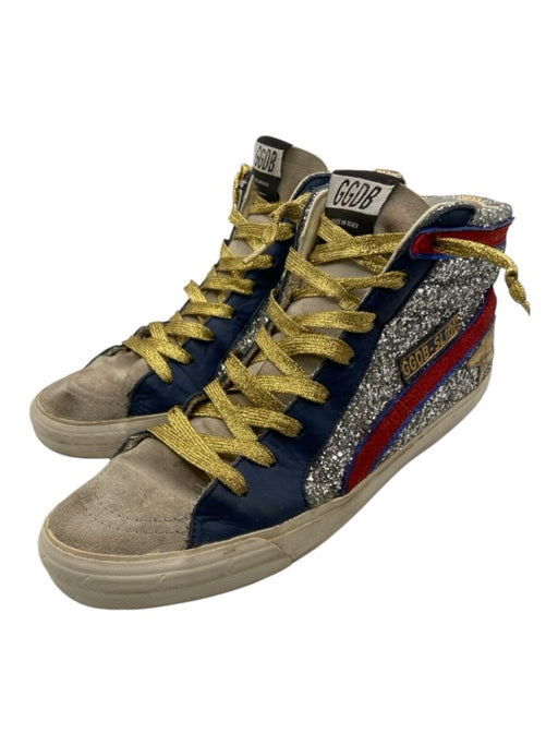 Golden Goose Shoe Size 41 Silver, Red & Blue Suede Glitter lace up Sneakers Silver, Red & Blue / 41