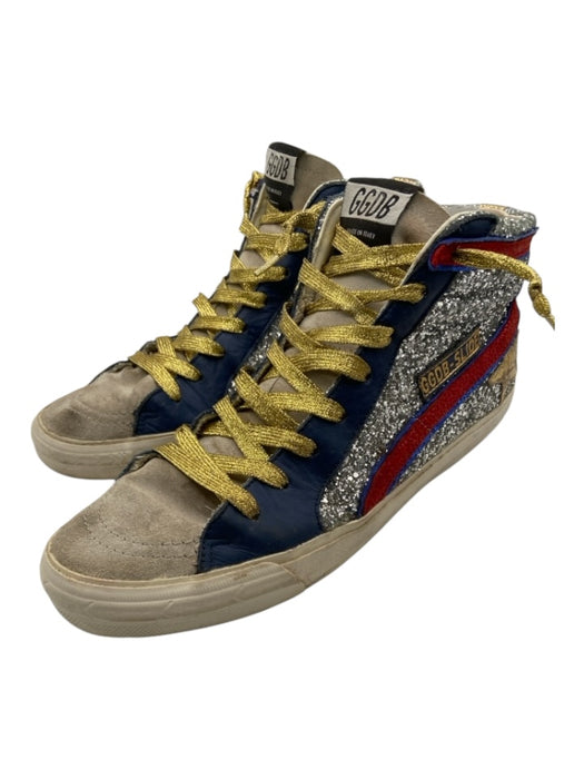 Golden Goose Shoe Size 41 Silver, Red & Blue Suede Glitter lace up Sneakers Silver, Red & Blue / 41
