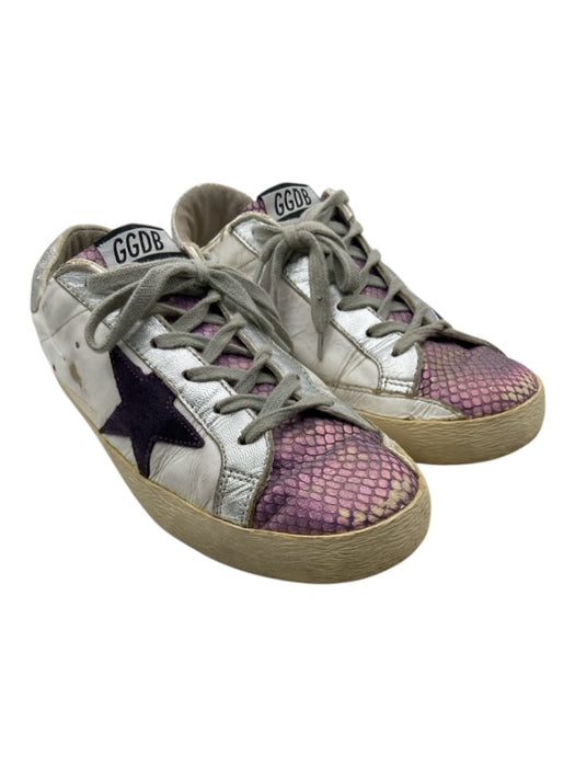Golden Goose Shoe Size 41 White, Silver, Purple Leather Metallic Star Sneakers White, Silver, Purple / 41