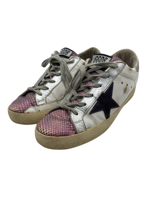 Golden Goose Shoe Size 41 White, Silver, Purple Leather Metallic Star Sneakers White, Silver, Purple / 41