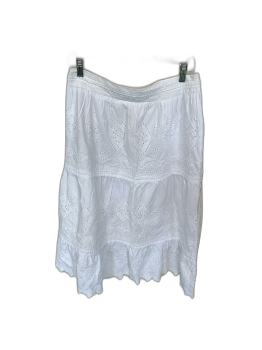 Jason Wu Size L White Cotton Side Zip Eyelet Maxi Skirt White / L