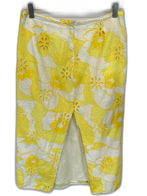 SABO Size S Yellow & Cream Cotton Back Zip Flowers eyelet Maxi Skirt Yellow & Cream / S