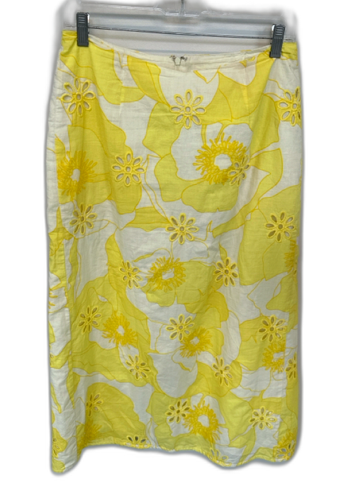 SABO Size S Yellow & Cream Cotton Back Zip Flowers eyelet Maxi Skirt Yellow & Cream / S