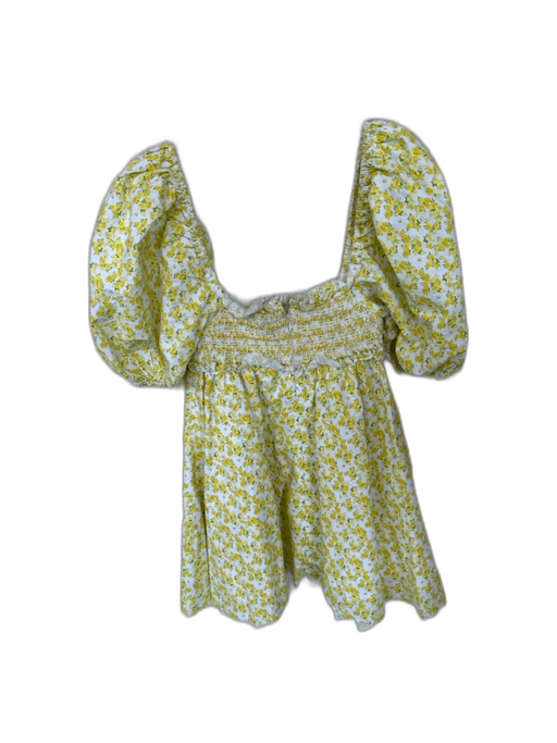 For Love & Lemons Size M Yellow & Green Cotton Short Balloon Sleeve Dress Yellow & Green / M