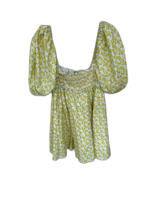 For Love & Lemons Size M Yellow & Green Cotton Short Balloon Sleeve Dress Yellow & Green / M