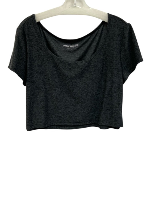 Outdoor Voices Size XL Black Synthetic Heathered Boat Neck Cap Sleeve Top Black / XL
