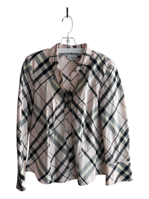 Carlisle Size 10 Pink & Black Silk Collared Button Down Plaid Top Pink & Black / 10