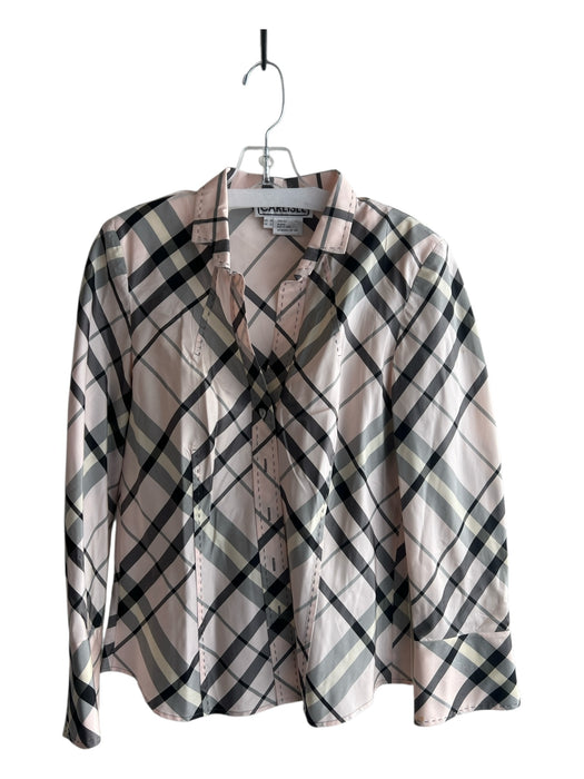 Carlisle Size 10 Pink & Black Silk Collared Button Down Plaid Top Pink & Black / 10