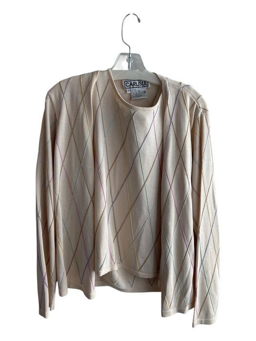 Carlisle Size L Peach & Multi Silk Scoop Neck Diamond Stitch Detail Sweater Set Peach & Multi / L