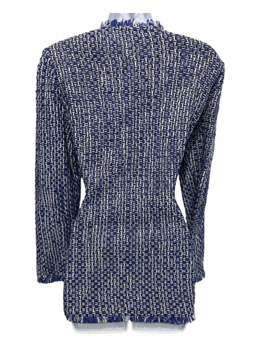 St. John Size 6 Blue, Black & White Cotton Blend Boucle Snap Closure Jacket Blue, Black & White / 6