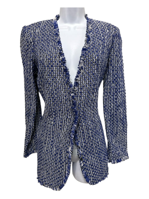 St. John Size 6 Blue, Black & White Cotton Blend Boucle Snap Closure Jacket Blue, Black & White / 6