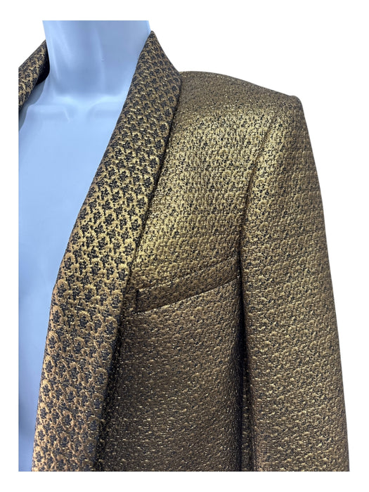 Lanvin Size 38 Gold & Black Cotton & Silk Lame Open Front Welt Pocket Jacket Gold & Black / 38