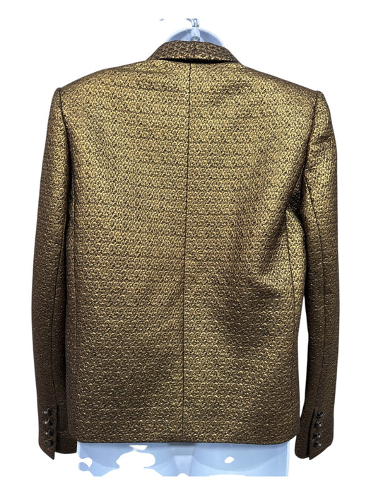 Lanvin Size 38 Gold & Black Cotton & Silk Lame Open Front Welt Pocket Jacket Gold & Black / 38