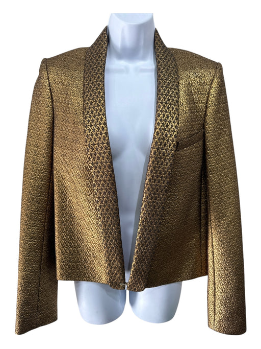 Lanvin Size 38 Gold & Black Cotton & Silk Lame Open Front Welt Pocket Jacket Gold & Black / 38