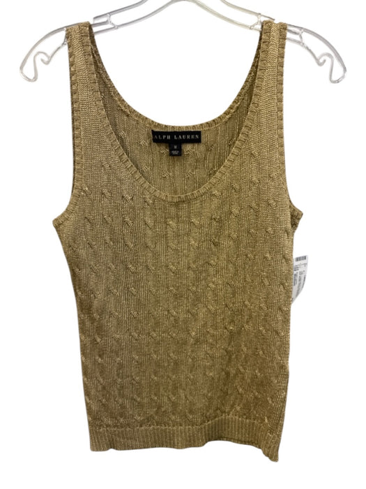 Ralph Lauren Size Medium Gold Cotton Blend Sleeveless Cable Knit Top Gold / Medium