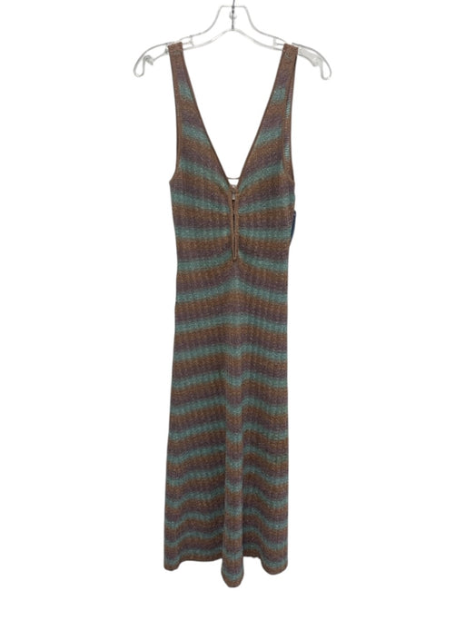 Misa Size Small Purple, Brown, Green Polyester Blend Sleeveless Striped Dress Purple, Brown, Green / Small