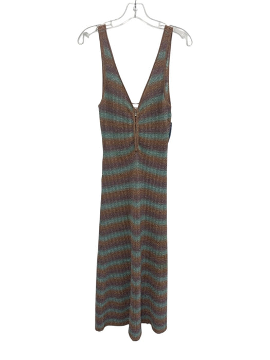 Misa Size Small Purple, Brown, Green Polyester Blend Sleeveless Striped Dress Purple, Brown, Green / Small