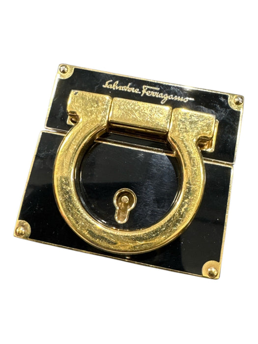 Salvatore Ferragamo Black Snake Gold hardware Logo key ring Satchel Bag Black / Large