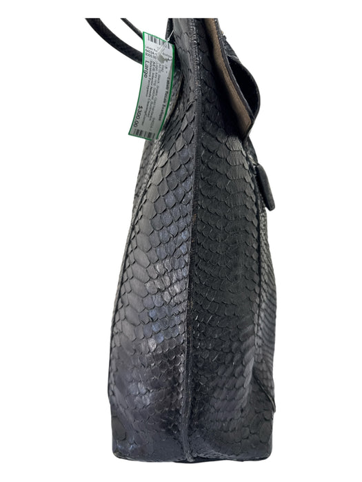 Salvatore Ferragamo Black Snake Gold hardware Logo key ring Satchel Bag Black / Large