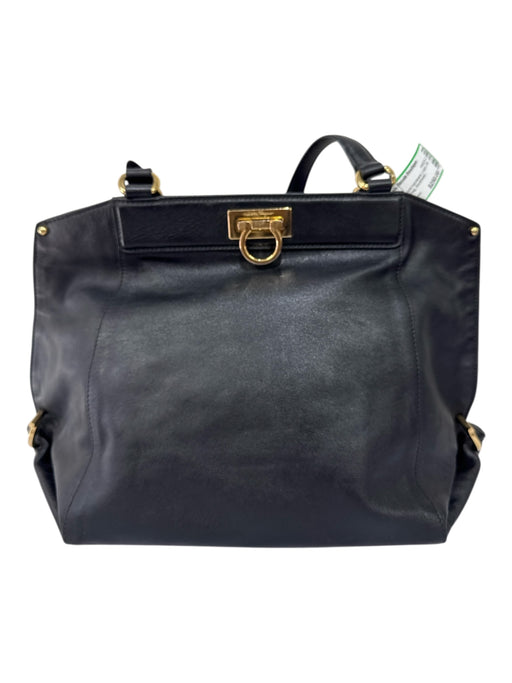 Salvatore Ferragamo Black Leather Gold hardware Logo Zip Pocket shoulder bag Bag Black / Medium