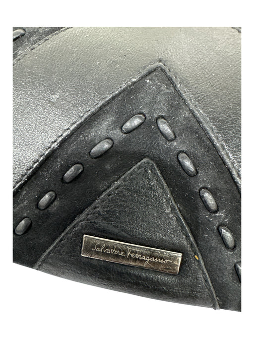 Salvatore Ferragamo Black Leather & Suede Chevron Dotted Magnetic Close Bag Black / Small