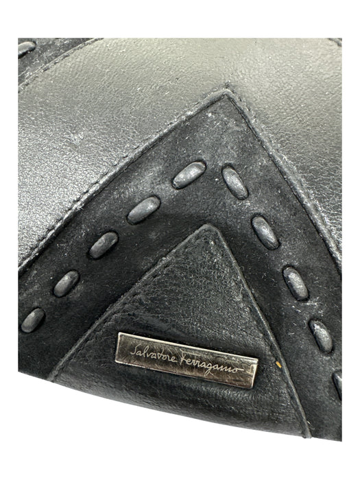 Salvatore Ferragamo Black Leather & Suede Chevron Dotted Magnetic Close Bag Black / Small