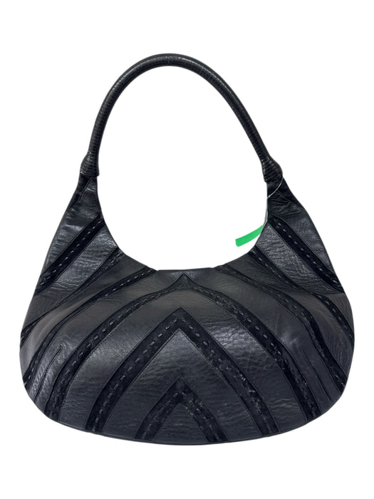 Salvatore Ferragamo Black Leather & Suede Chevron Dotted Magnetic Close Bag Black / Small