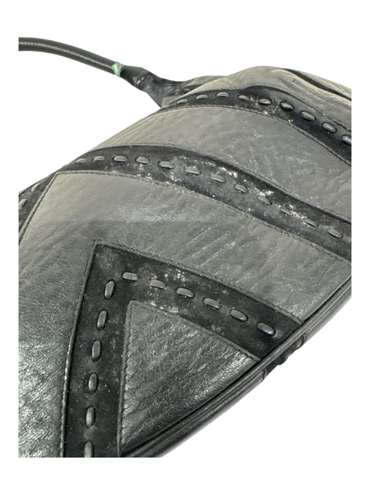 Salvatore Ferragamo Black Leather & Suede Chevron Dotted Magnetic Close Bag Black / Small