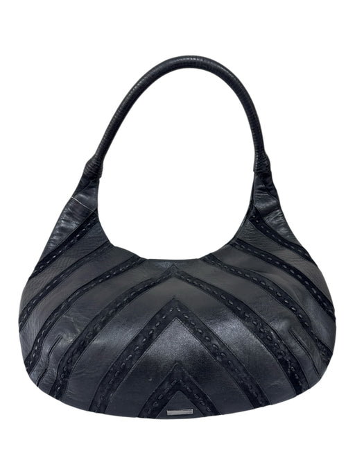 Salvatore Ferragamo Black Leather & Suede Chevron Dotted Magnetic Close Bag Black / Small