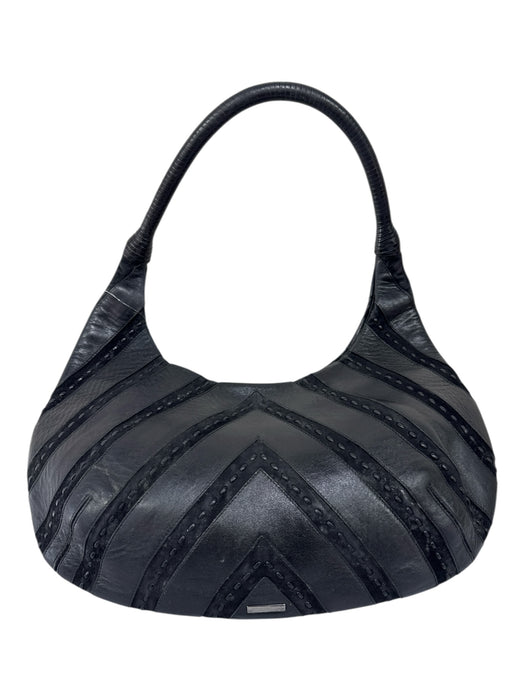 Salvatore Ferragamo Black Leather & Suede Chevron Dotted Magnetic Close Bag Black / Small