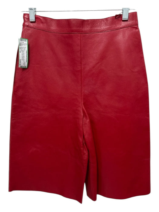 Valentino Size XS / 38 Red Lamb leather Side Zip High Rise Culotte Knee Shorts Red / XS / 38
