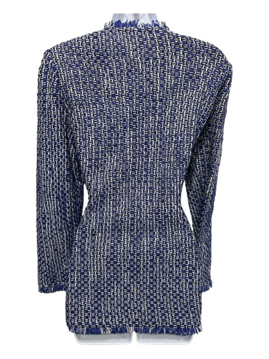 St. John Size 8 Blue, Black & White Cotton Blend Boucle Snap Closure Jacket Blue, Black & White / 8