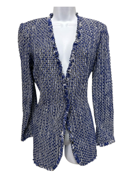 St. John Size 8 Blue, Black & White Cotton Blend Boucle Snap Closure Jacket Blue, Black & White / 8