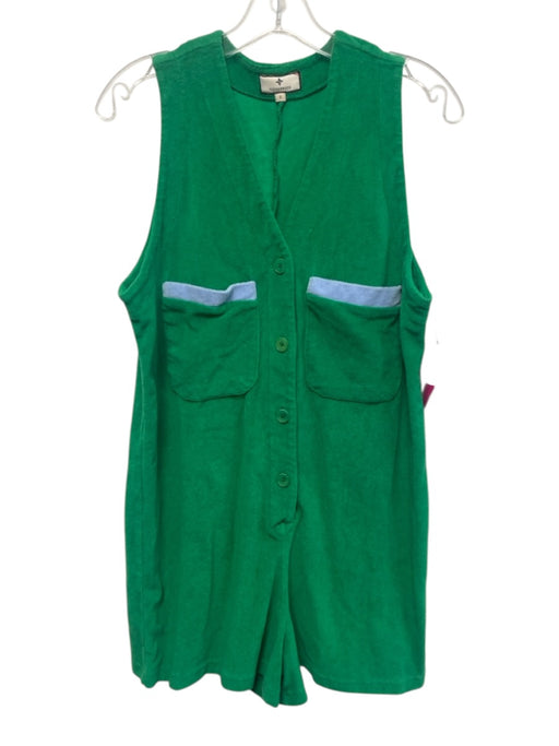 Tuckernuck Size S Green & Blue Cotton Terry Cloth Pocket detail Button Up Romper Green & Blue / S