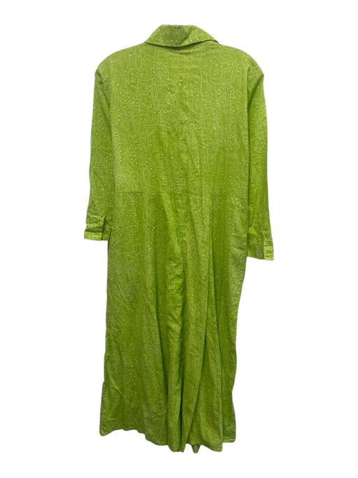 Julia Armory Size S Green & White Cotton Long Sleeve Dot Pattern Button Up Dress Green & White / S
