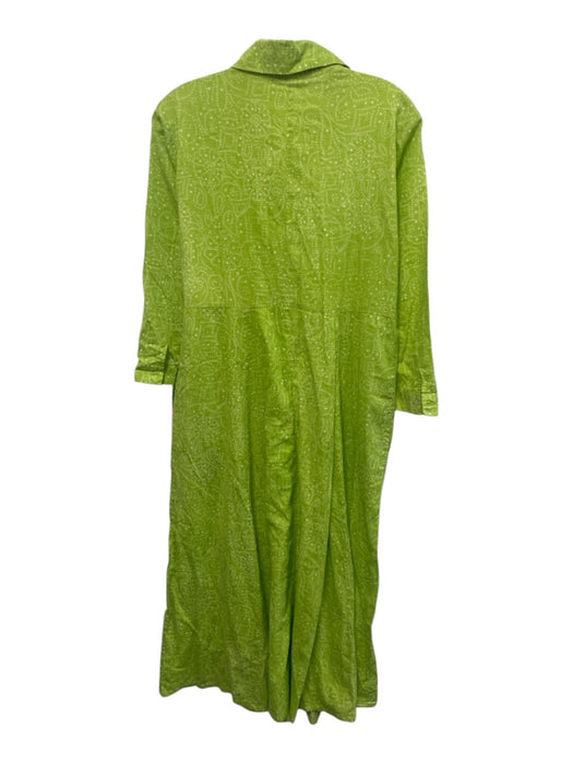Julia Armory Size S Green & White Cotton Long Sleeve Dot Pattern Button Up Dress Green & White / S